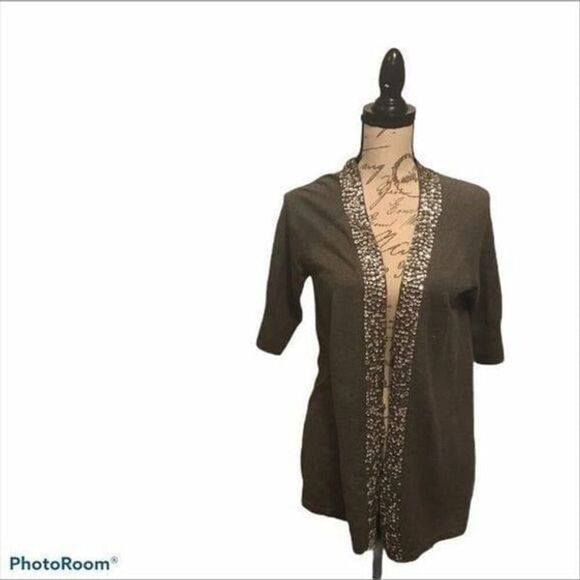 Apt 9 Sequin Short Sleeve Gray Cardigan - Picture 2 of 13